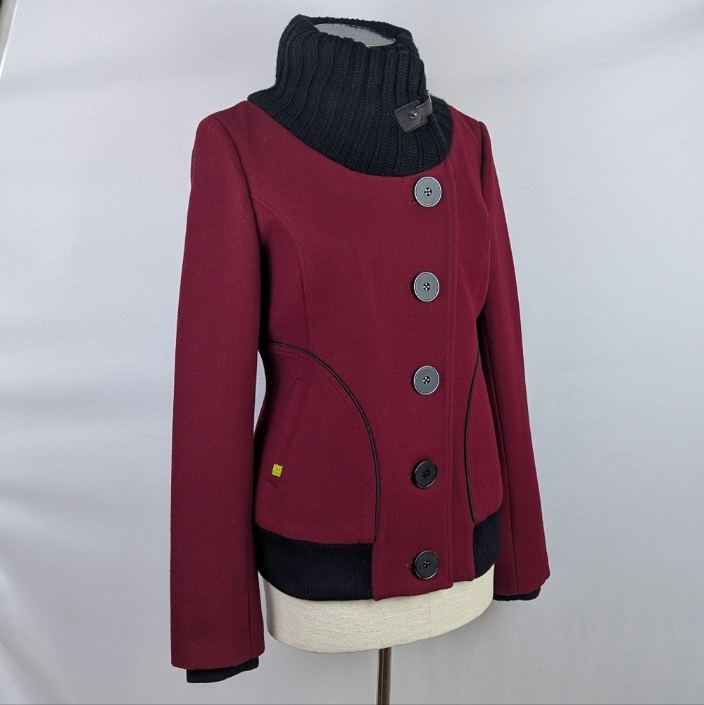 Soia & Kyo Jacket Wool Blend Sweater Knit Collar Button Closure Cranberry M NWOT